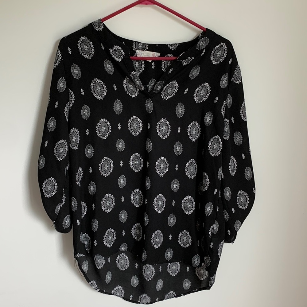 Black blouse with white print